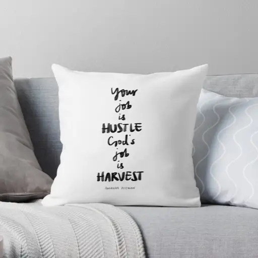 Gift Ideas for Christian Friends Hustle and Harvest Throw Pillow Vivian Yeung