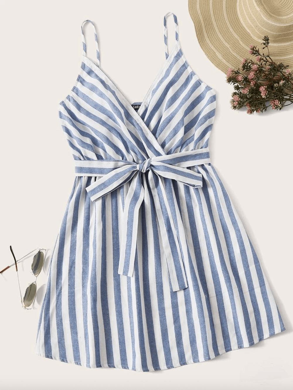 Summer Outfits Sundresses Beach Casual Striped Light Blue Slip Dress Shein