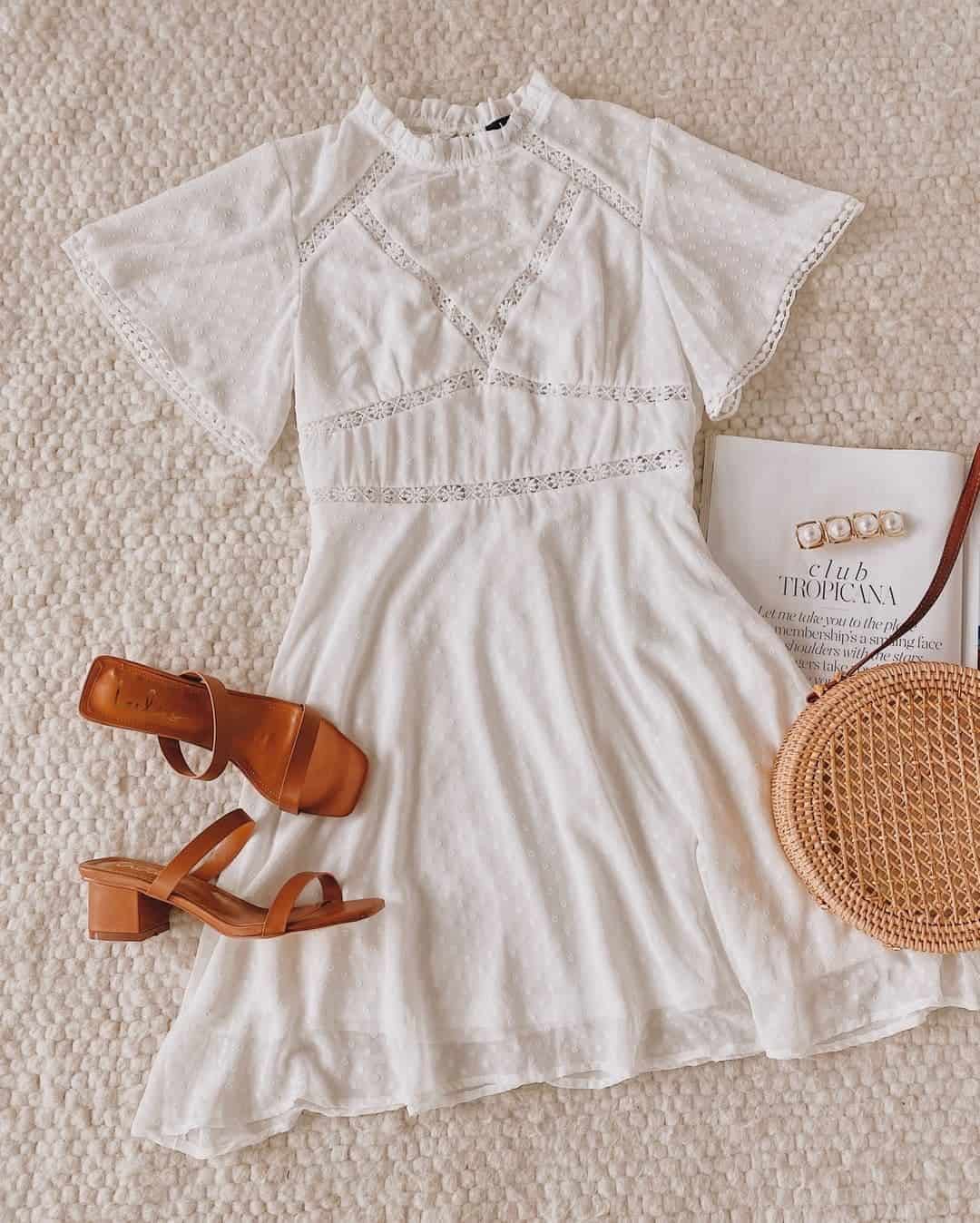 Summer Outfits Sundresses Beach Casual White Swiss Dot Backless Mini Dress Lulus