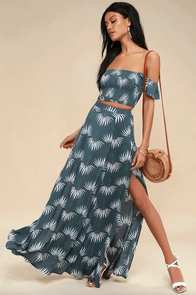 Where to Buy Summer Dresses Online Blue Floral Print Two Piece Maxi Dress