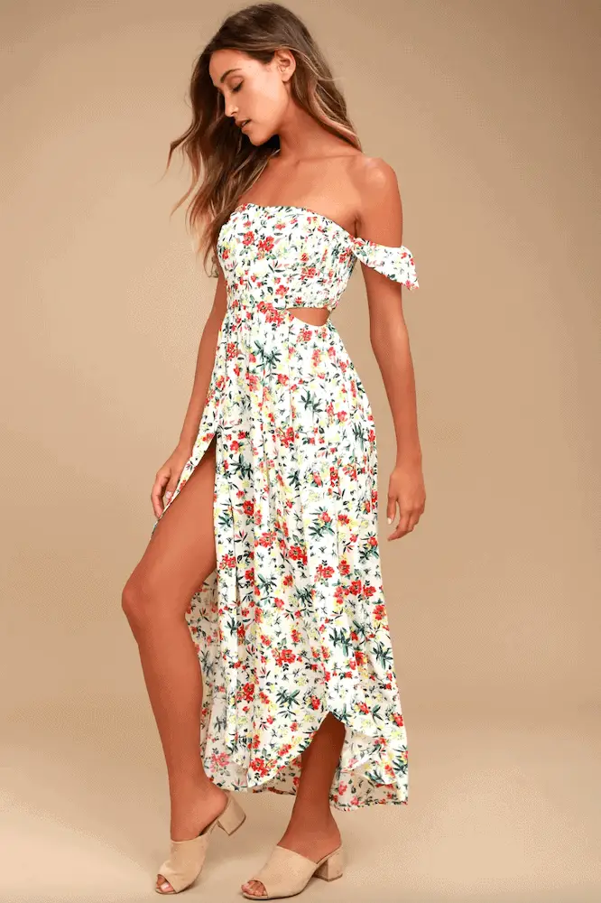 Where to Buy Summer Dresses Online Floral Print Off the Shoulder Maxi Dress