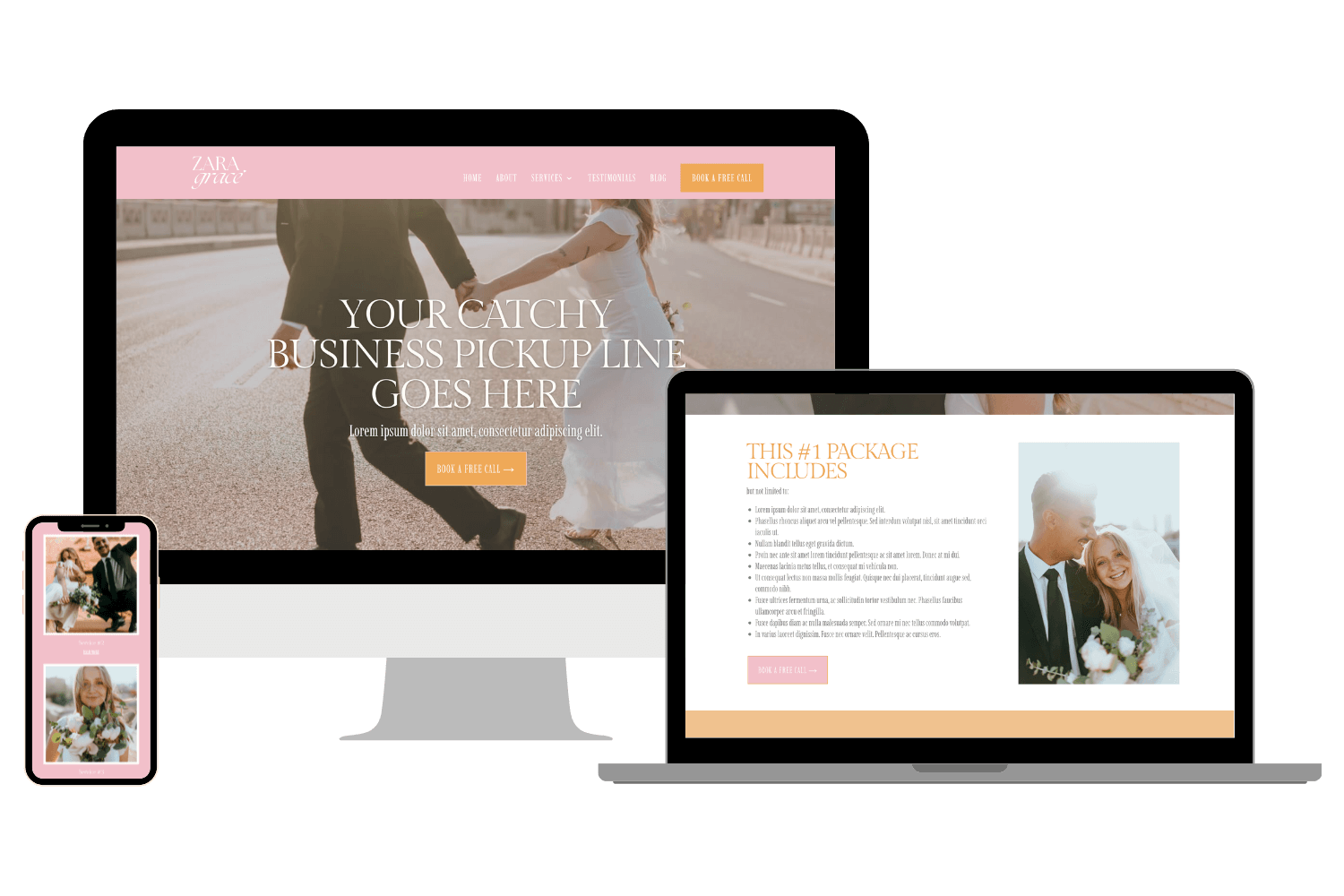 Pink WordPress Website Templates for Wedding Planners Done for You Zara